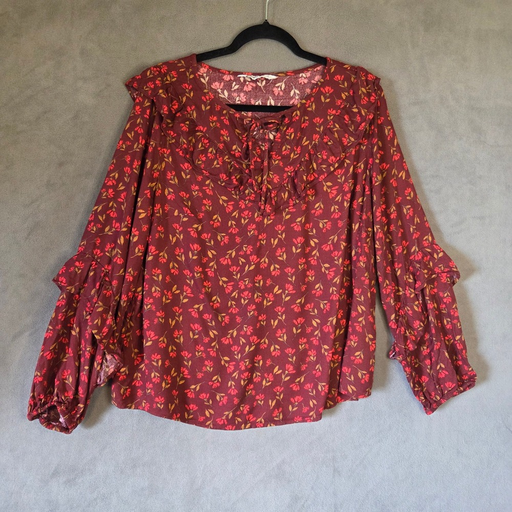 Sonoma Ruffle Floral Peasant Top Women Size 0X (14W) Boho Cottage Romantic